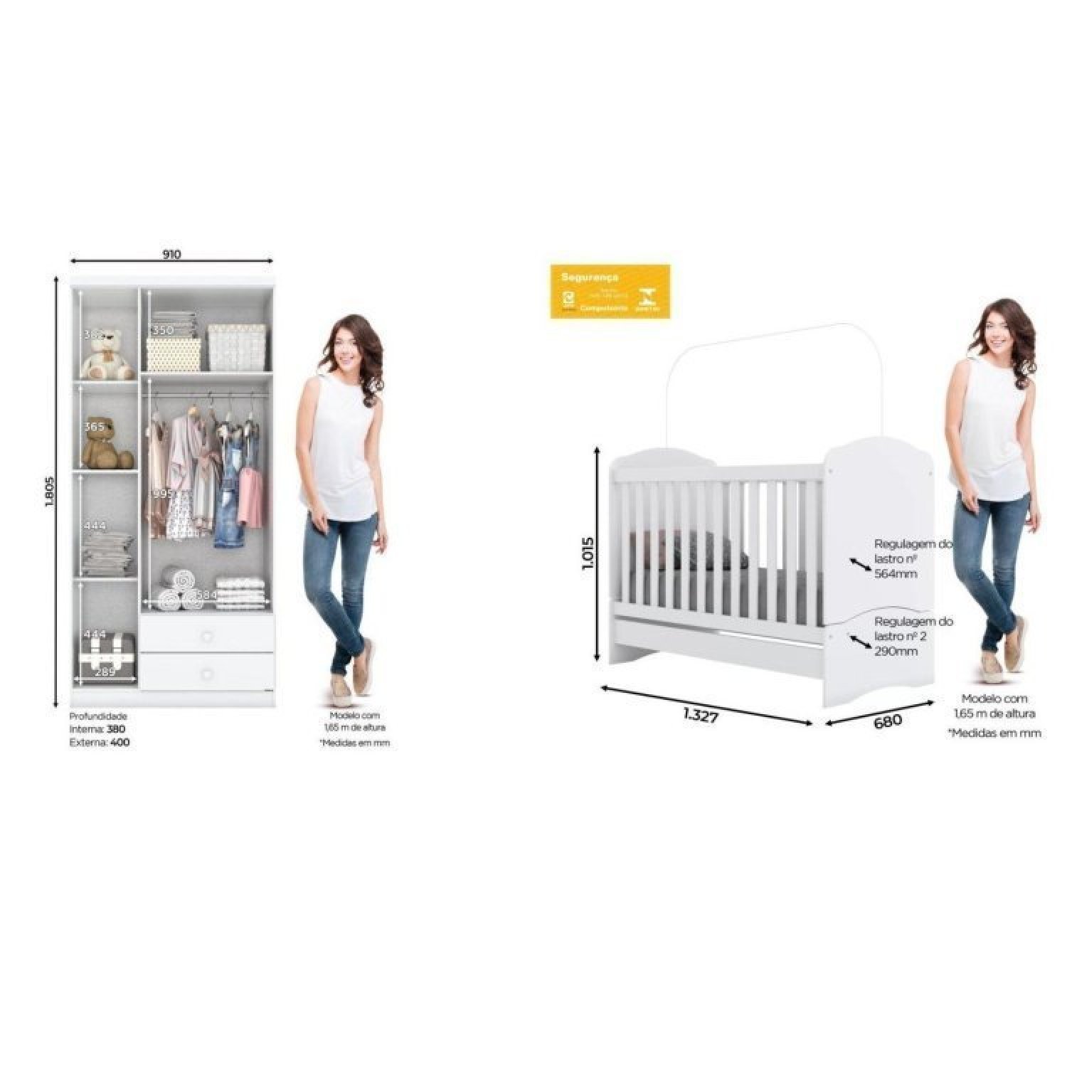 Quarto De Bebê Completo Guarda Roupa 3 Portas 2 Gavetas Com Berço 3 Em 1 Abracadabra Espresso Móveis Branco