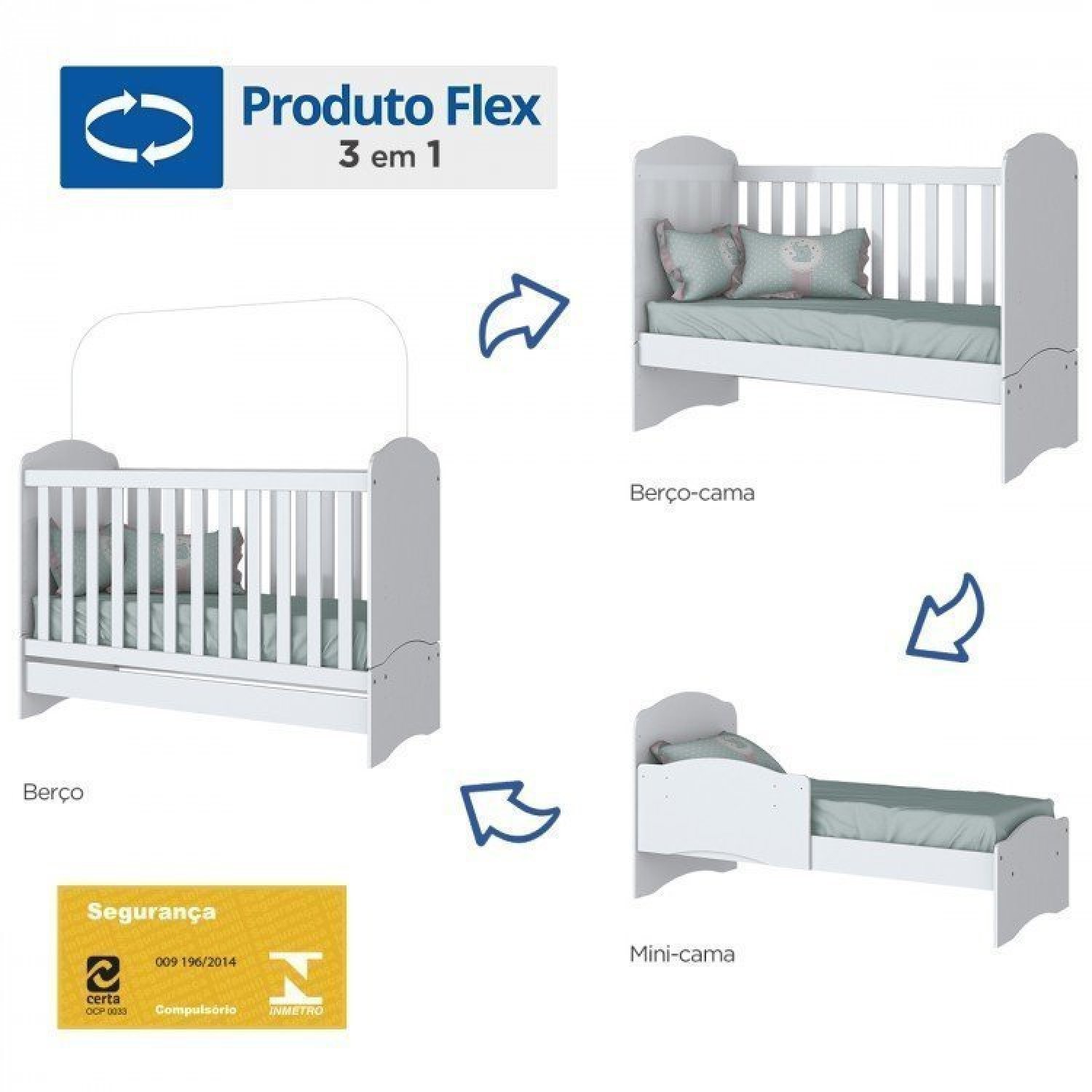 Encontraproduto.com.br - Quarto de Bebê Completo Cômoda 5 Gavetas com Berço 3 em 1 Abracadabra Espresso Móveis Branco