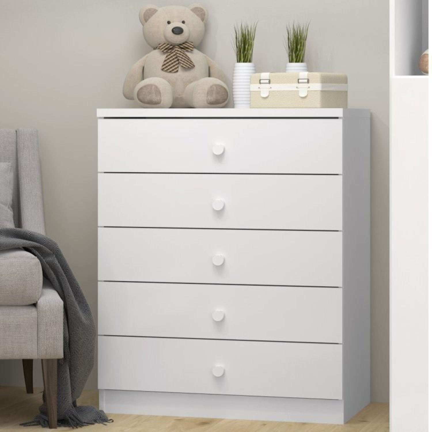 Encontraproduto.com.br - Quarto de Bebê Completo Cômoda 5 Gavetas com Berço 3 em 1 Abracadabra Espresso Móveis Branco