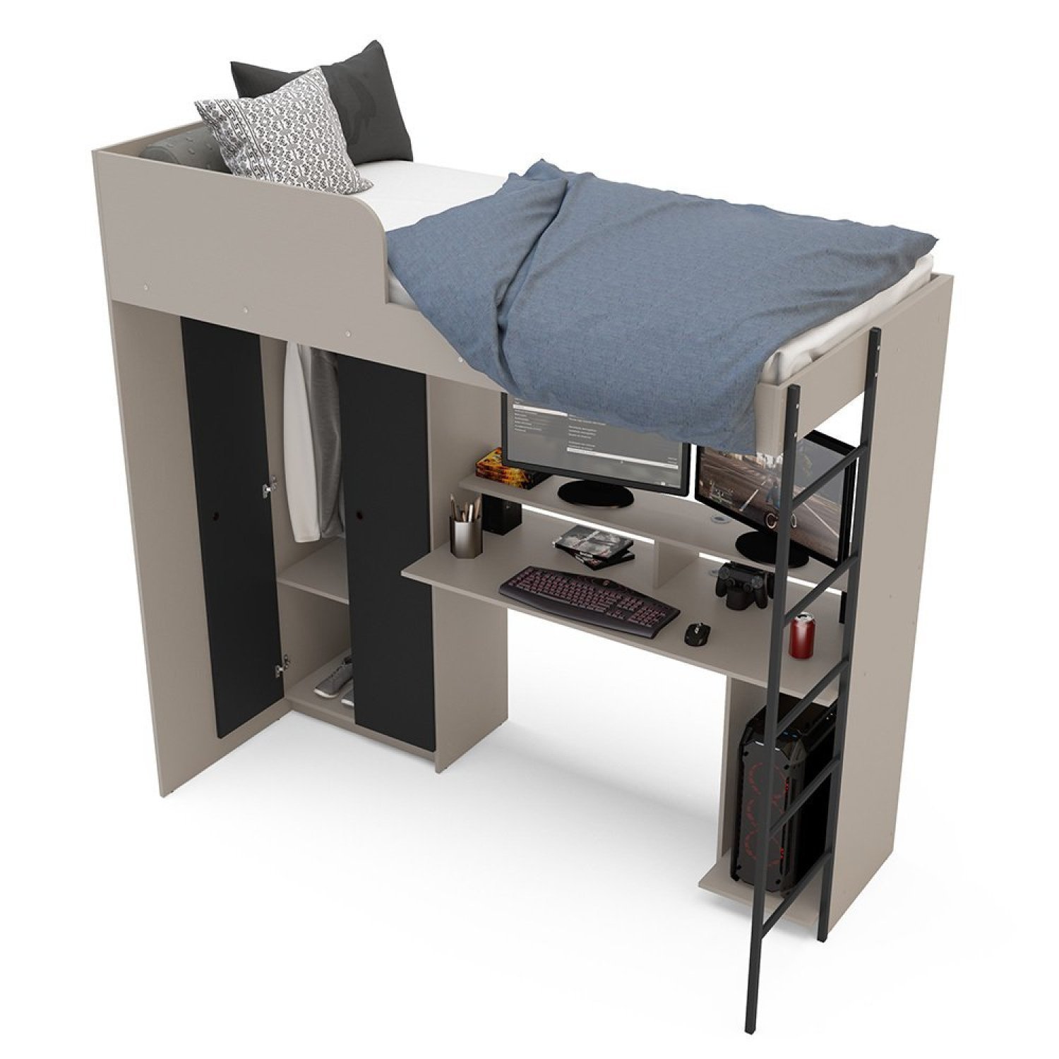 Encontraproduto.com.br - Cama Multifuncional Infantil Com Roupeiro E Mesa Gamer Wt
