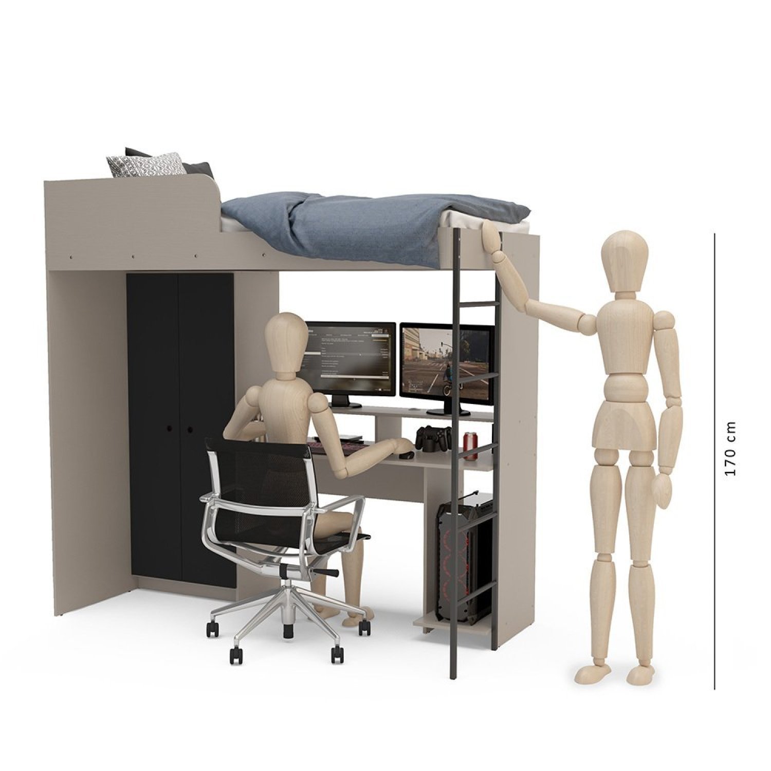 Encontraproduto.com.br - Cama Multifuncional Infantil Com Roupeiro E Mesa Gamer Wt