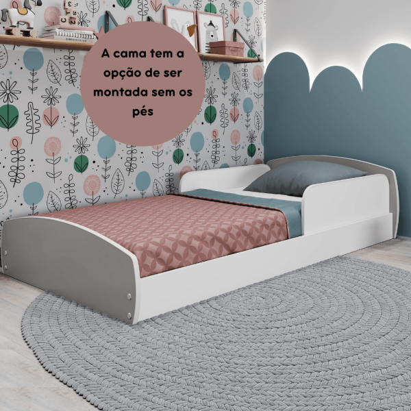 Encontraproduto.com.br - Cama Infantil Montessoriana Com Proteção Lateral Aurora Movelbras Branco/Fumê