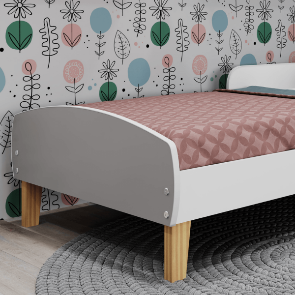 Encontraproduto.com.br - Cama Infantil Montessoriana Com Proteção Lateral Aurora Movelbras Branco/Fumê