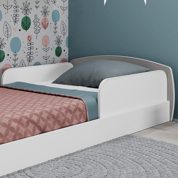Encontraproduto.com.br - Cama Infantil Montessoriana Com Proteção Lateral Aurora Movelbras Branco/Fumê