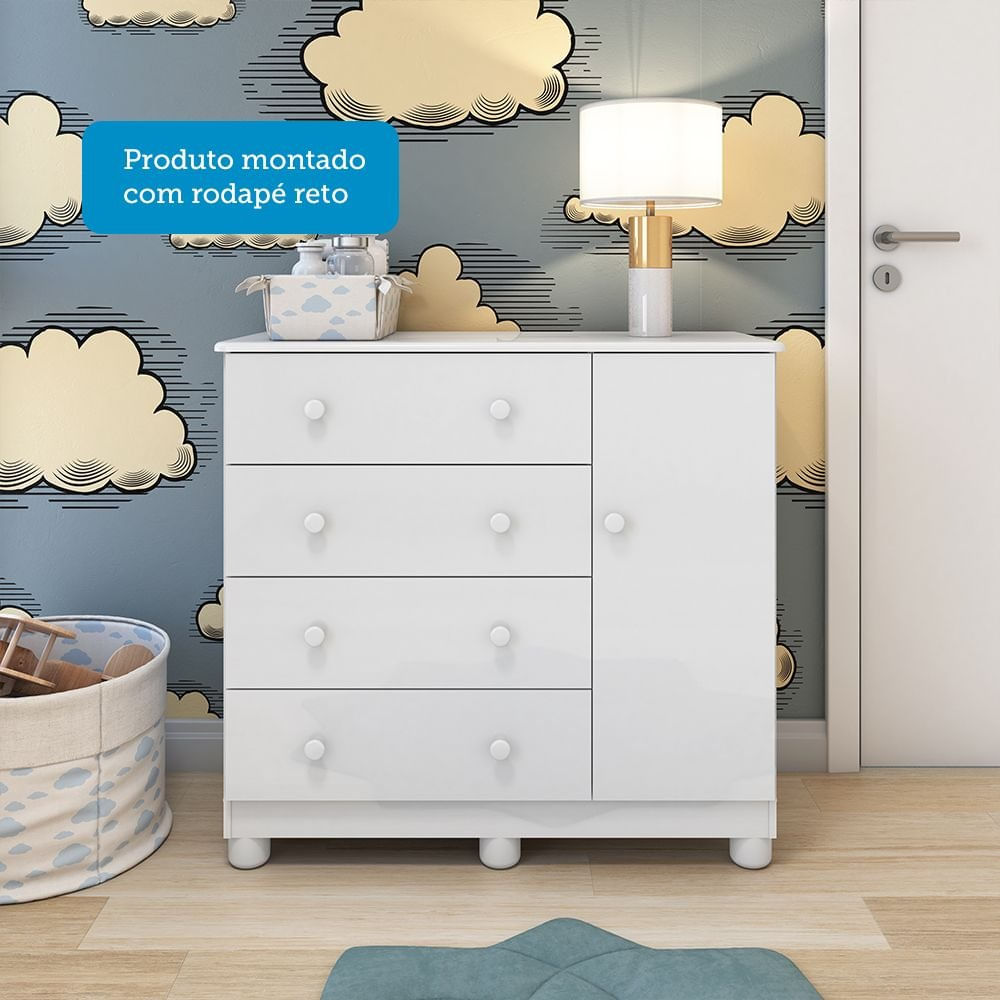 Encontraproduto.com.br - Quarto de Bebê Completo com Guarda Roupa 3 Portas Cômoda e Berço 100% MDF Mimo Espresso Móveis Branco Brilho