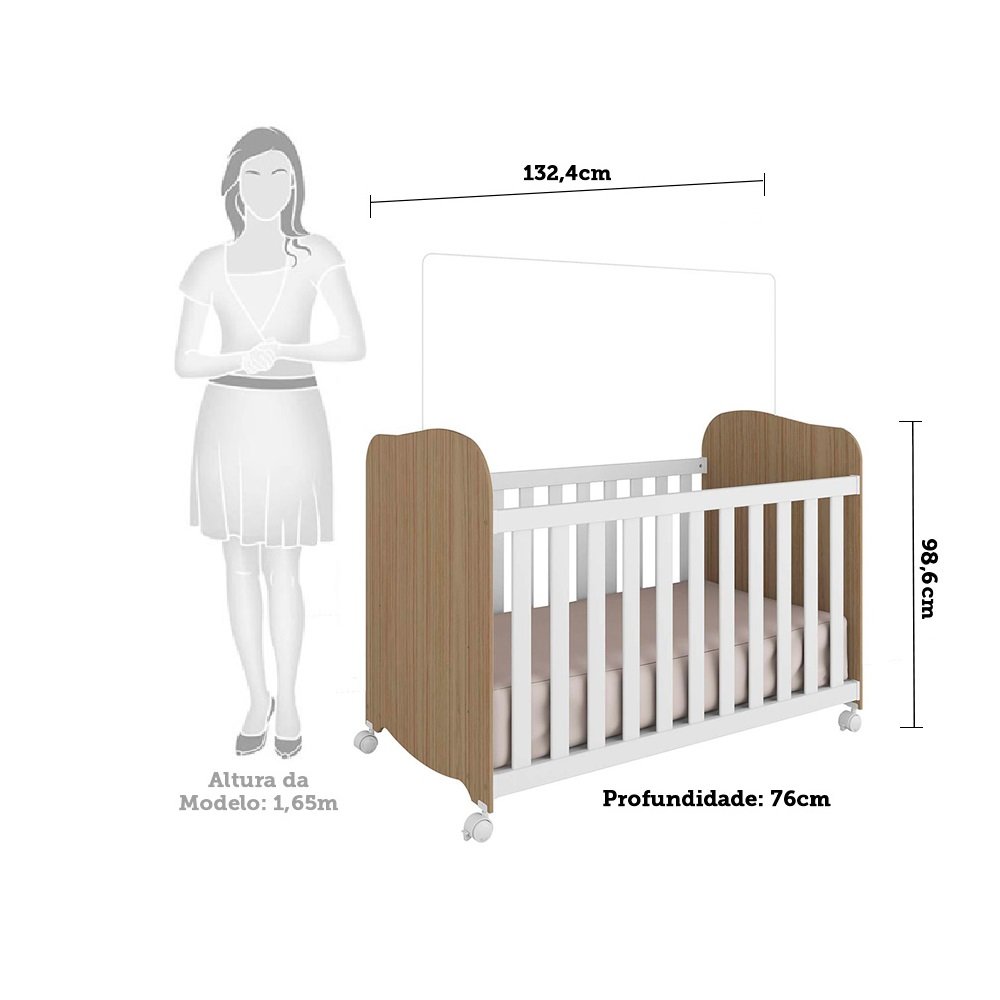 Encontraproduto.com.br - Quarto de Bebê Completo com Guarda Roupa 3 Portas Cômoda e Berço 100% MDF Mimo Espresso Móveis Branco Brilho/Carvalho