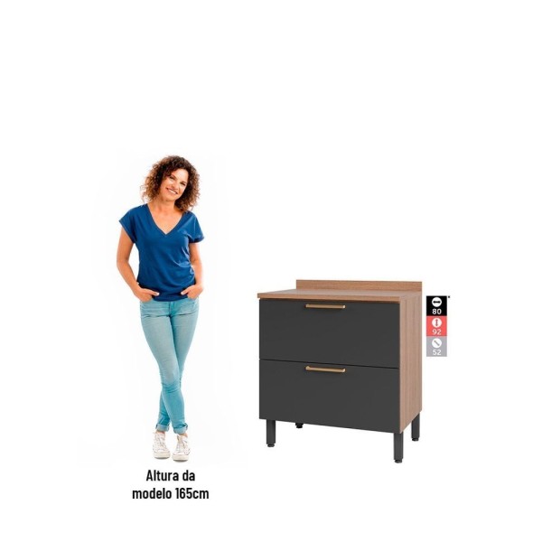 Encontraproduto.com.br - Balcão De Cozinha 80Cm Com Tampo 2 Portas Avelã Thela Mel/Grafite