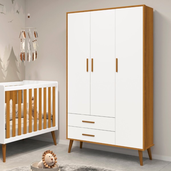 Encontraproduto.com.br - Guarda Roupa Infantil  3 Portas 2 Gavetas Isis Móveis Reller Branco/Savana