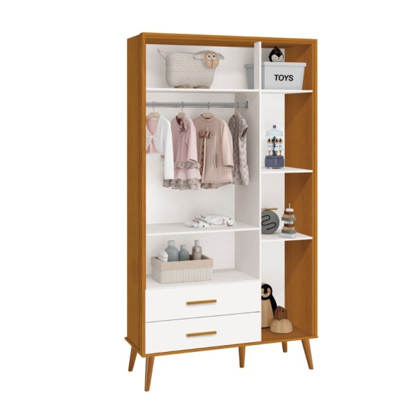 Encontraproduto.com.br - Guarda Roupa Infantil  3 Portas 2 Gavetas Isis Móveis Reller Branco/Savana