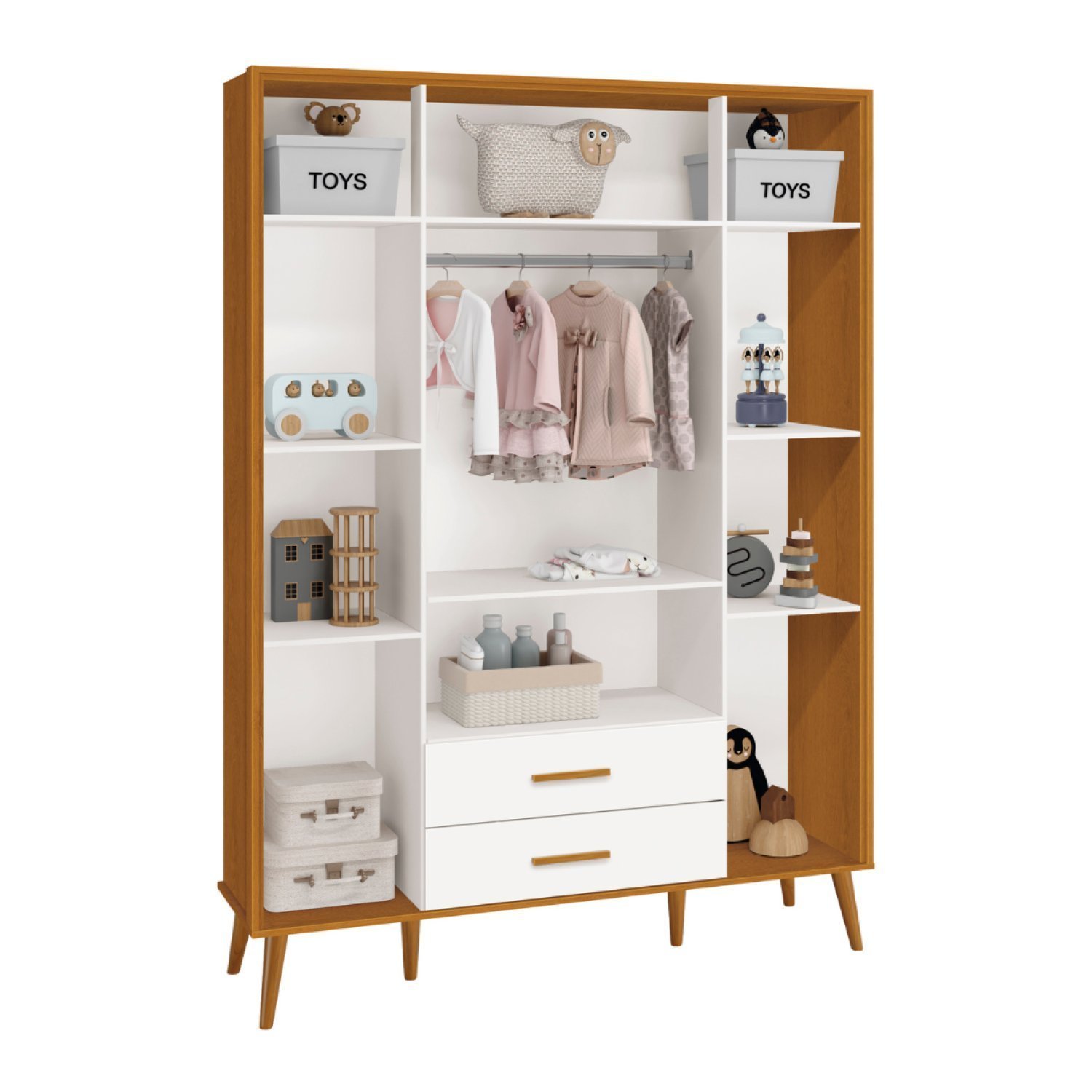 Encontraproduto.com.br - Guarda Roupa Infantil 4 Portas 2 Gavetas Isis Móveis Reller Branco/Savana
