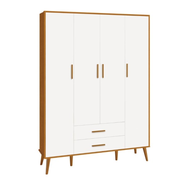 Encontraproduto.com.br - Guarda Roupa Infantil 4 Portas 2 Gavetas Isis Móveis Reller Branco/Savana