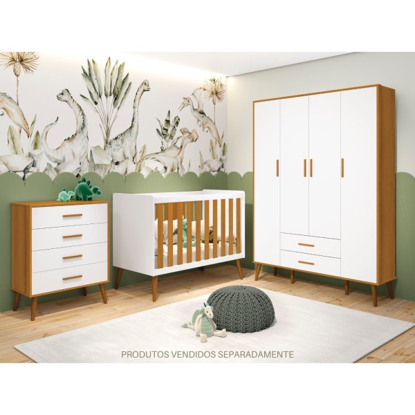 Encontraproduto.com.br - Guarda Roupa Infantil 4 Portas 2 Gavetas Isis Móveis Reller Branco/Savana