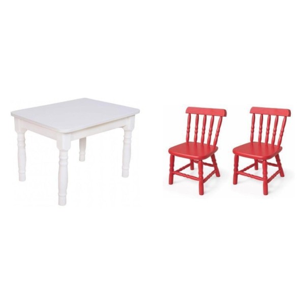 Encontraproduto.com.br - Conjunto Infantil Mesa 68x52cm com 2 Cadeiras Madeira Maciça Ecomóveis Branco/Vermelho