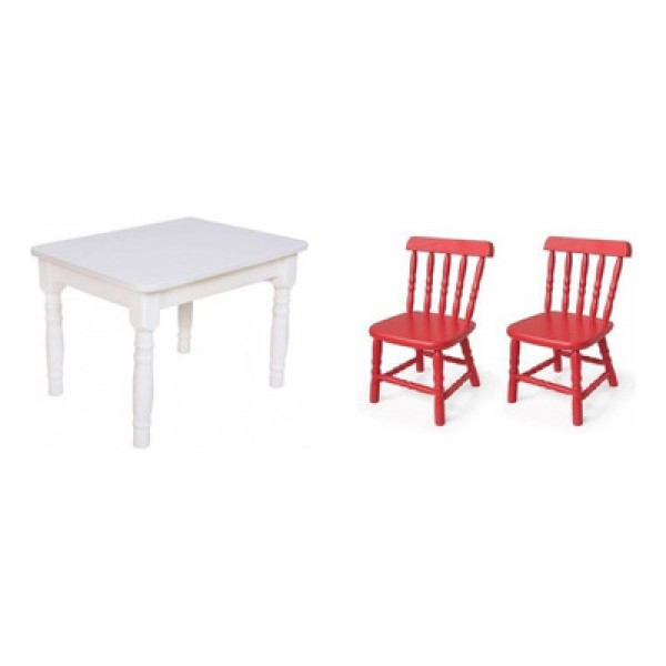 Encontraproduto.com.br - Conjunto Infantil Mesa 68x52cm com 2 Cadeiras Madeira Maciça Ecomóveis Branco/Vermelho