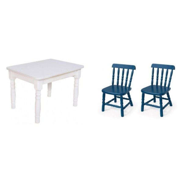 Encontraproduto.com.br - Conjunto Infantil Mesa 68x52cm com 2 Cadeiras Madeira Maciça Ecomóveis Branco/Azul