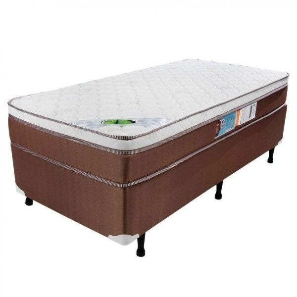 Encontraproduto.com.br - Cama Box Solteiro Molas Ensacadas Pillow Euro Caribe  88x188x67cm Marrom/Creme