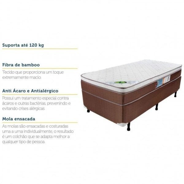 Encontraproduto.com.br - Cama Box Solteiro Molas Ensacadas Pillow Euro Caribe  88x188x67cm Marrom/Creme