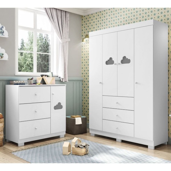 Encontraproduto.com.br - Conjunto De Quarto Infantil Guarda-Roupas E Cômoda Ane Phoenix Baby Branco