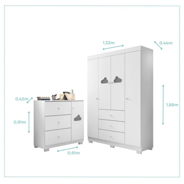 Encontraproduto.com.br - Conjunto De Quarto Infantil Guarda-Roupas E Cômoda Ane Phoenix Baby Branco