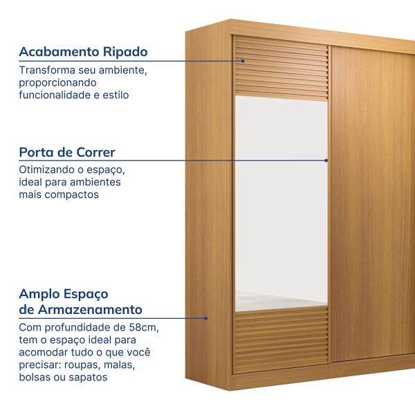 Encontraproduto.com.br - Guarda-Roupa Solteiro 2 Portas 1 Porta com Espelho Samambaia CabeCasa MadeiraMadeira Carvalho