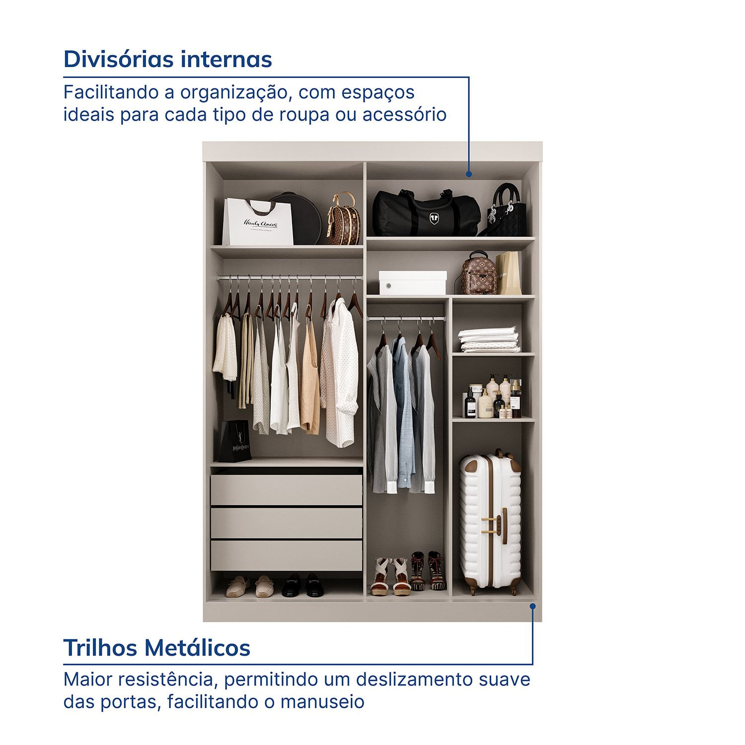 Encontraproduto.com.br - Guarda-Roupa Solteiro 2 Portas 1 Porta com Espelho Samambaia CabeCasa MadeiraMadeira Off White