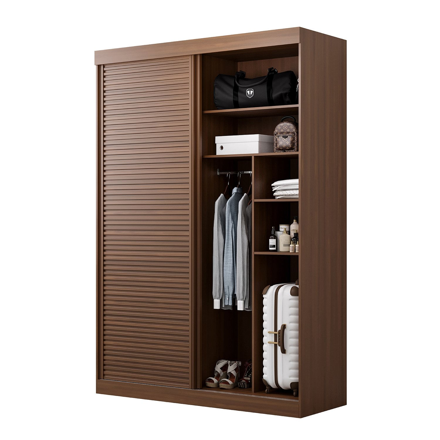 Encontraproduto.com.br - Guarda-Roupa Solteiro 2 Portas 1 Porta Ripada Samambaia CabeCasa MadeiraMadeira Freijó