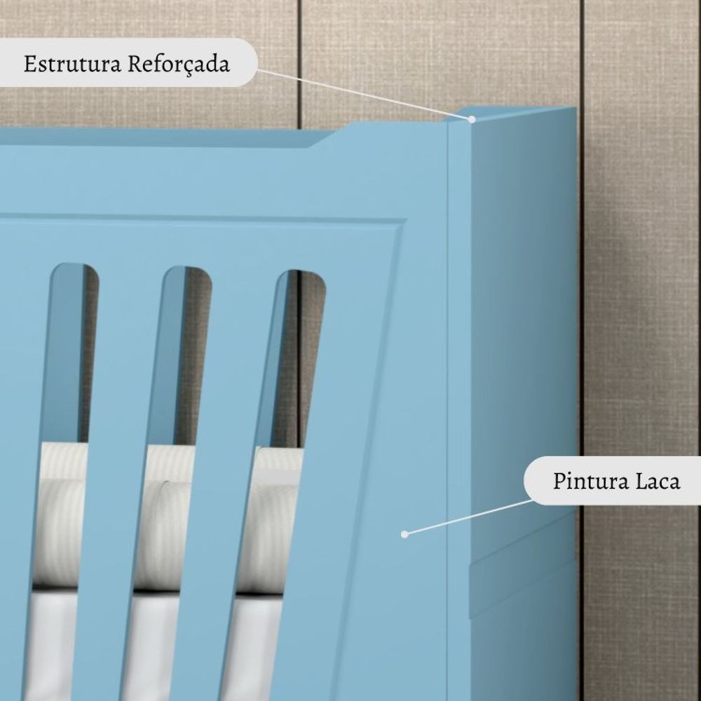 Encontraproduto.com.br - Quarto De Bebê Completo Berço 2 Em 1 Com Cômoda 4 Gavetas Nest Timber Azul