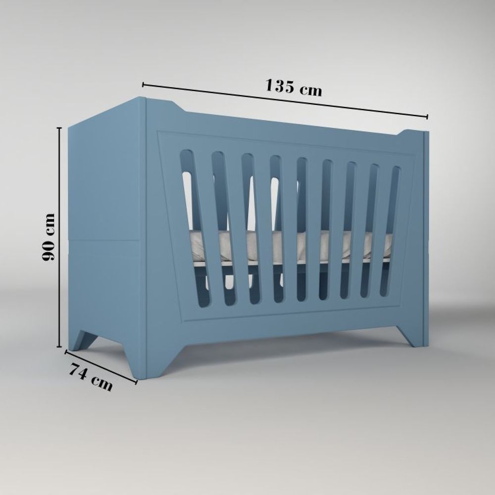 Encontraproduto.com.br - Quarto De Bebê Completo Berço 2 Em 1 Com Cômoda 4 Gavetas Nest Timber Azul