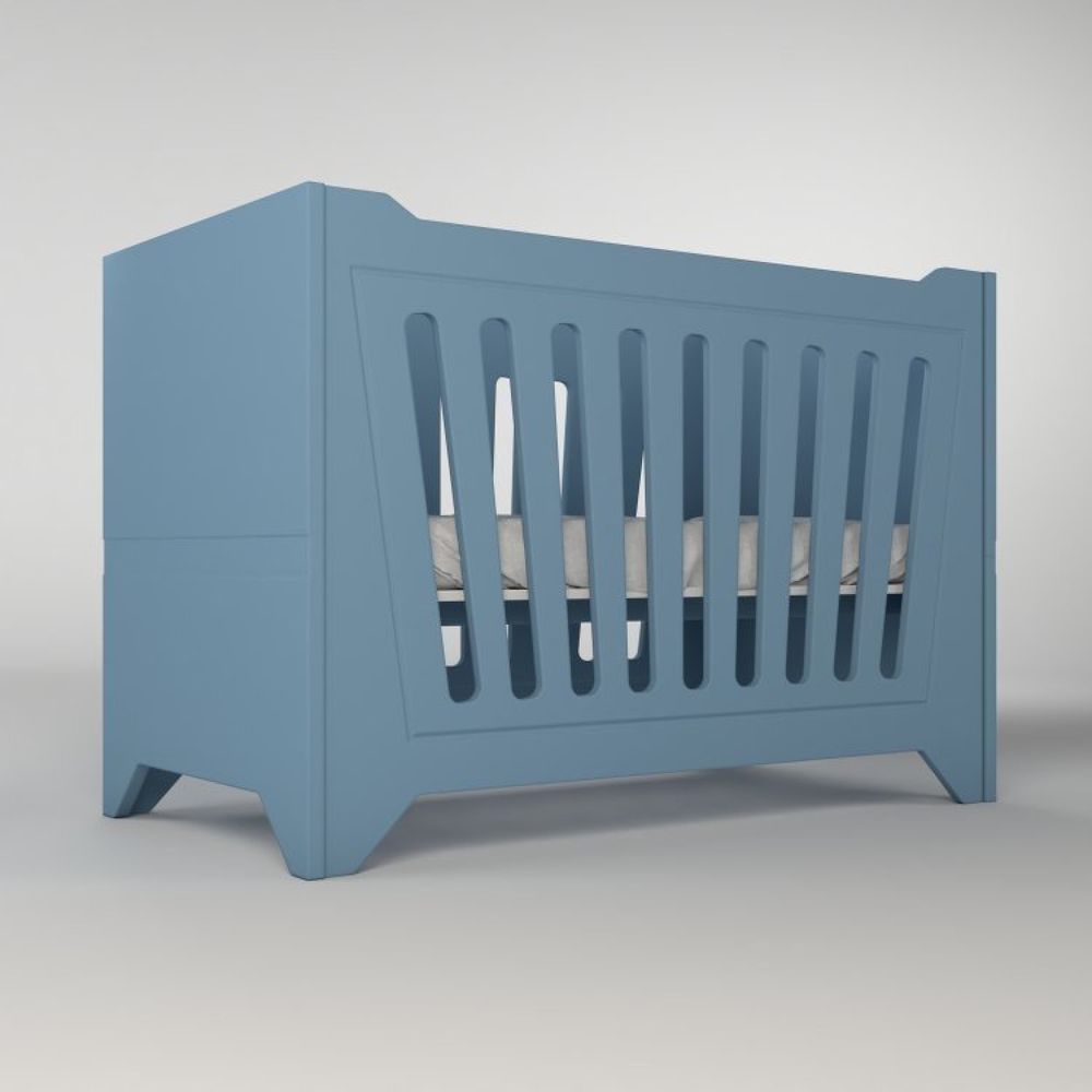 Encontraproduto.com.br - Quarto De Bebê Completo Berço 2 Em 1 Com Cômoda 4 Gavetas Nest Timber Azul