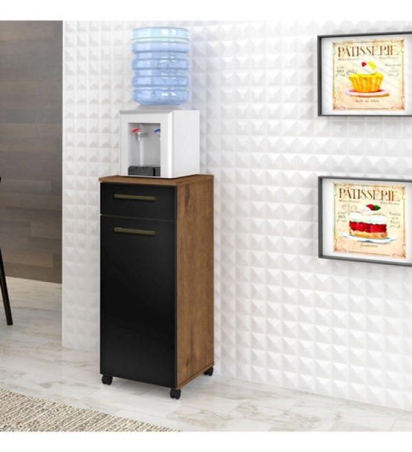 Encontraproduto.com.br - Armário Multiuso Com Rodizio 1 Porta 1 Gaveta Clean Natura/Preto