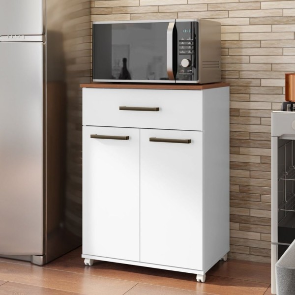 Encontraproduto.com.br - Armário Multiuso Com Rodízio 2 Porta 1 Gaveta Primor Branco/Natura