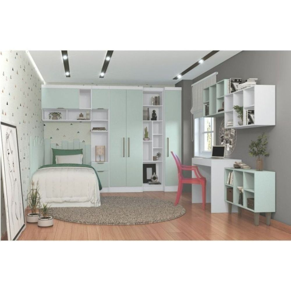 Guarda Roupa Modulado Juvenil 9 Peças Com Escrivaninha Ponte Aérea E Nichos Infinity Móveis Castro Branco