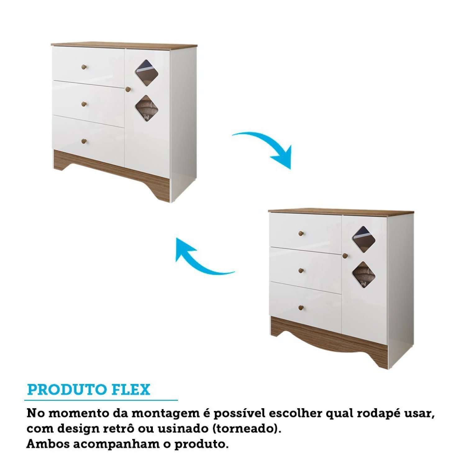 Encontraproduto.com.br - Cômoda Infantil 1 Porta Com Janelas Losango E 3 Gavetas 100% Mdf Cocada Yescasa