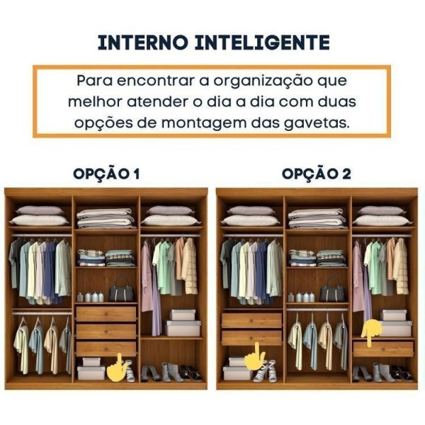 Encontraproduto.com.br - Quarto Casal Com Roupeiro 6 Portas Olimpo, Cama E Mesa De Cabeceira Tcil Móveis Cinamomo/Cinamomo