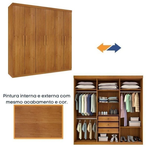 Encontraproduto.com.br - Quarto Casal Com Roupeiro 6 Portas Olimpo, Cama E Mesa De Cabeceira Tcil Móveis Cinamomo/Cinamomo