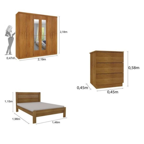 Encontraproduto.com.br - Quarto Casal Com Roupeiro 6 Portas Olimpo, Cama E Mesa De Cabeceira Tcil Móveis Cinamomo/Cinamomo