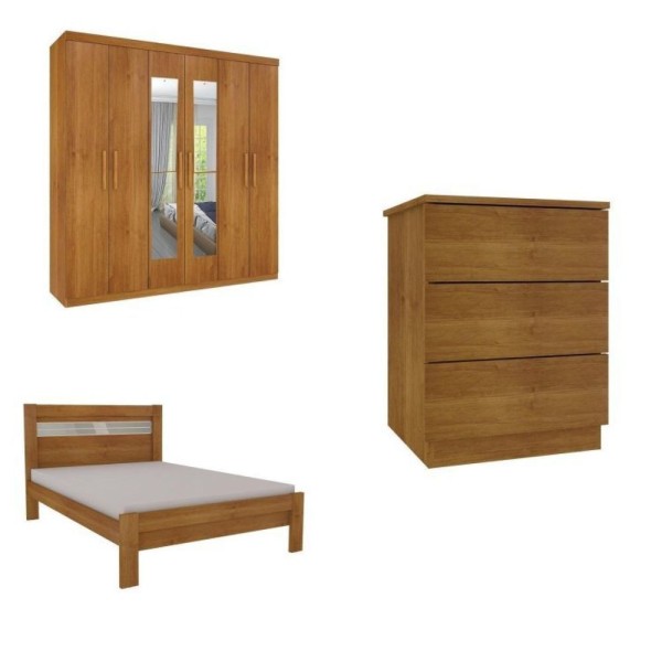 Encontraproduto.com.br - Quarto Casal Com Roupeiro 6 Portas Olimpo, Cama E Mesa De Cabeceira Tcil Móveis Cinamomo/Cinamomo