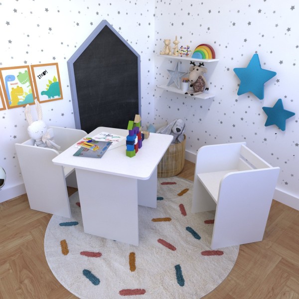 Encontraproduto.com.br - Conjunto Infantil com 1 Mesa e 2 Banquetas Branco