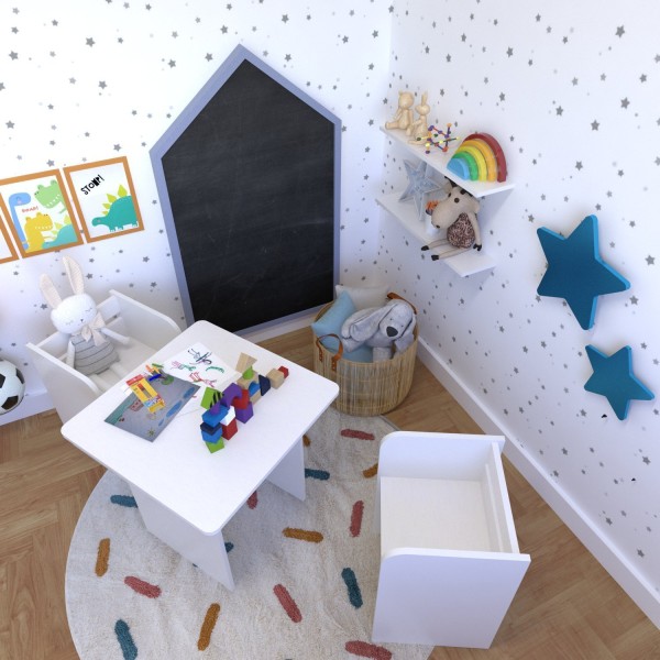 Encontraproduto.com.br - Conjunto Infantil com 1 Mesa e 2 Banquetas Branco