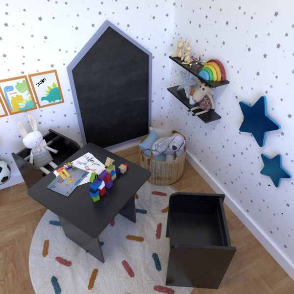 Encontraproduto.com.br - Conjunto Infantil com 1 Mesa e 2 Banquetas Preto