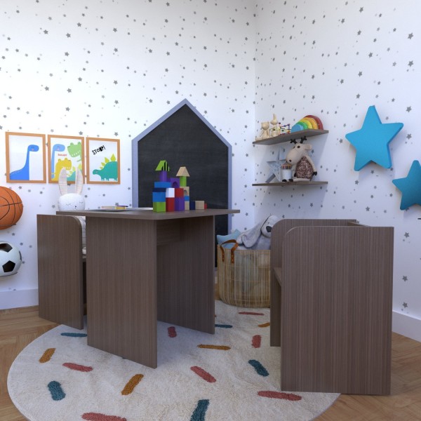 Encontraproduto.com.br - Conjunto Infantil com 1 Mesa e 2 Banquetas Ameixa Negra