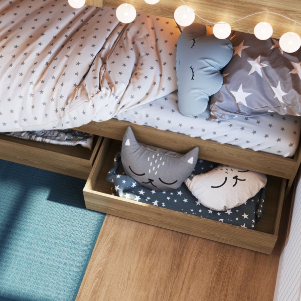Encontraproduto.com.br - Beliche Infantil com Escada Nichos Gavetas Laterais e Gavetões Inferiores Aveiro Oak