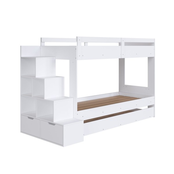 Encontraproduto.com.br - Treliche Infantil Com Escada Nichos Gavetas Laterais E Cama Auxiliar Branco