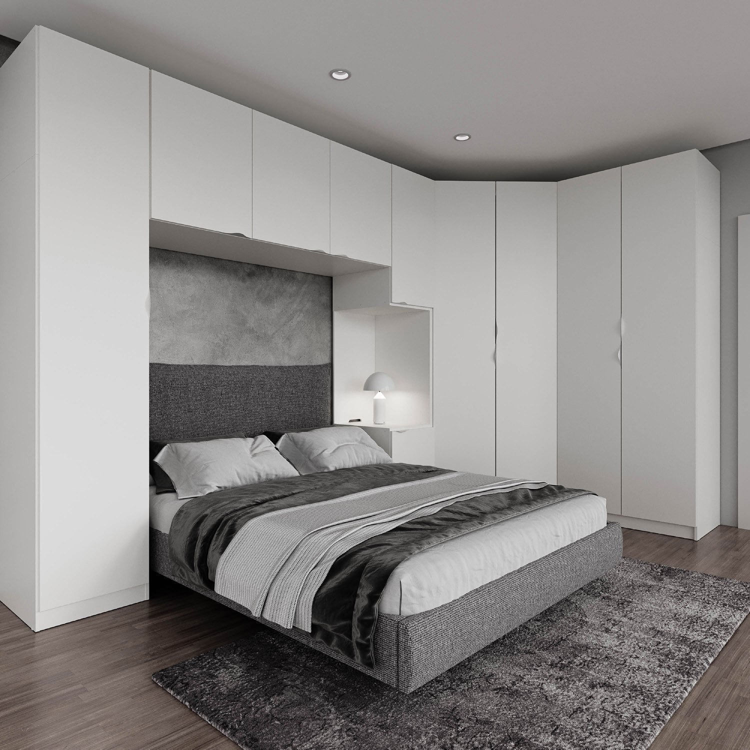 Guarda Roupa Modular de Canto 10 Portas 5 Peças e 2 Mesas de Cabeceira Hera CabeCasa MadeiraMadeira Branco Geada