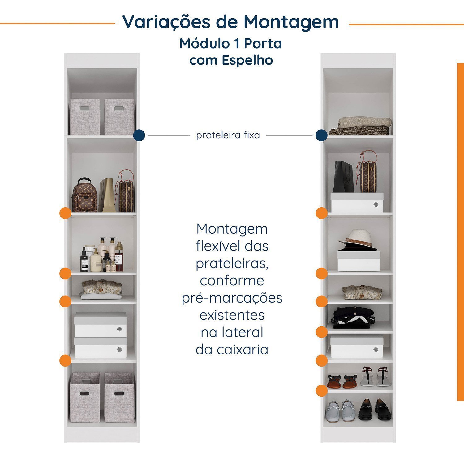 Encontraproduto.com.br - Guarda Roupa Modular de Canto Hera 6 Peças com Espelho e 2 Mesas de Cabeceira CabeCasa MadeiraMadeira Branco Geada