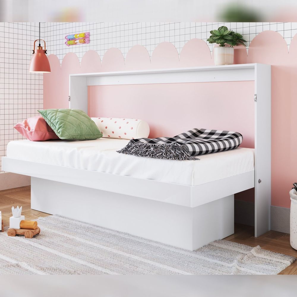 Mini Cama Articulável Horizontal Solteiro Com Mesa De Estudo Young Branco
