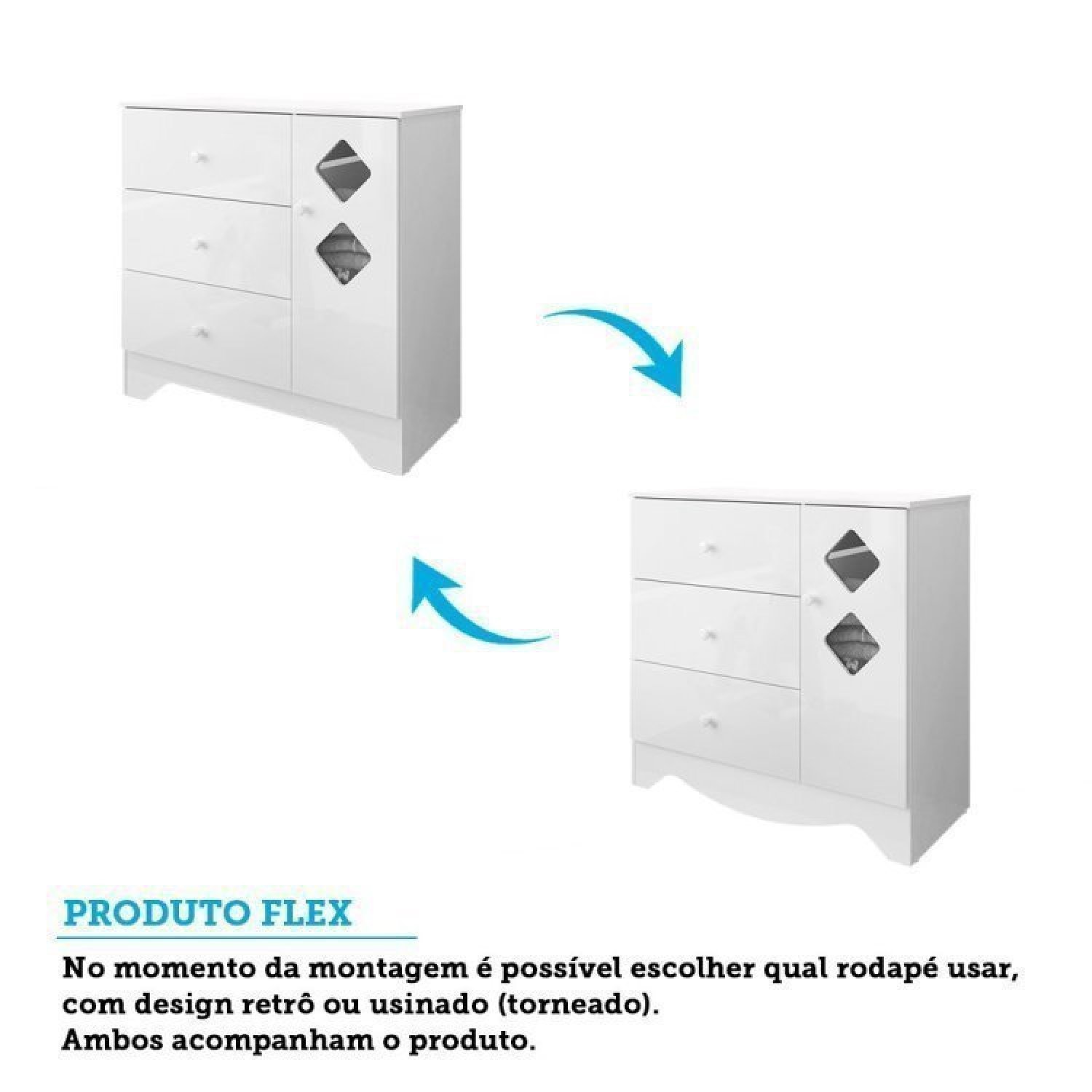 Encontraproduto.com.br - Quarto Infantil Com Guarda Roupa E Cômoda Com Janelas Losango Cocada Yescasa Branco Brilho