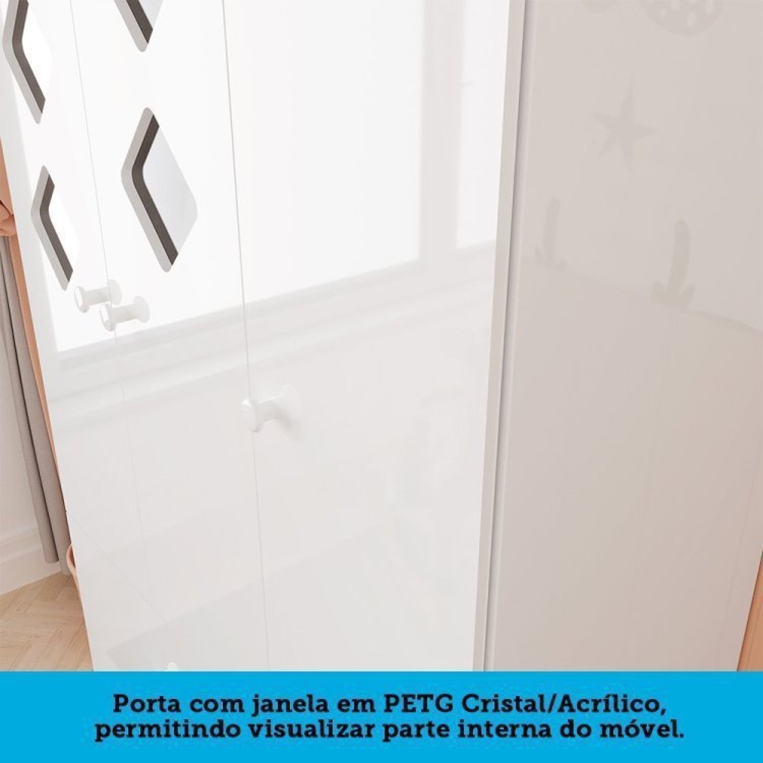 Encontraproduto.com.br - Quarto Infantil Com Guarda Roupa E Cômoda Com Janelas Losango Cocada Yescasa Branco Brilho