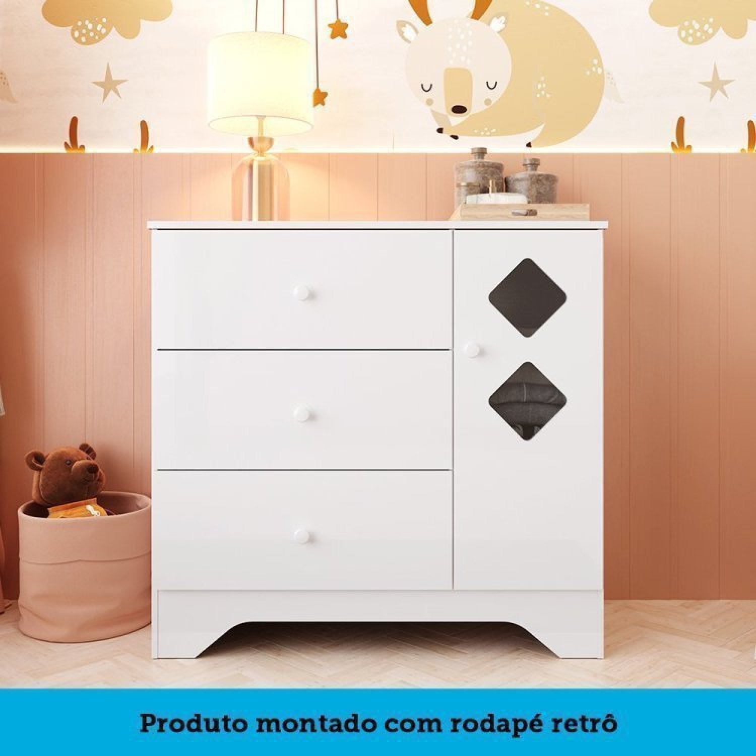 Encontraproduto.com.br - Quarto Infantil Com Guarda Roupa E Cômoda Com Janelas Losango Cocada Yescasa Branco Brilho