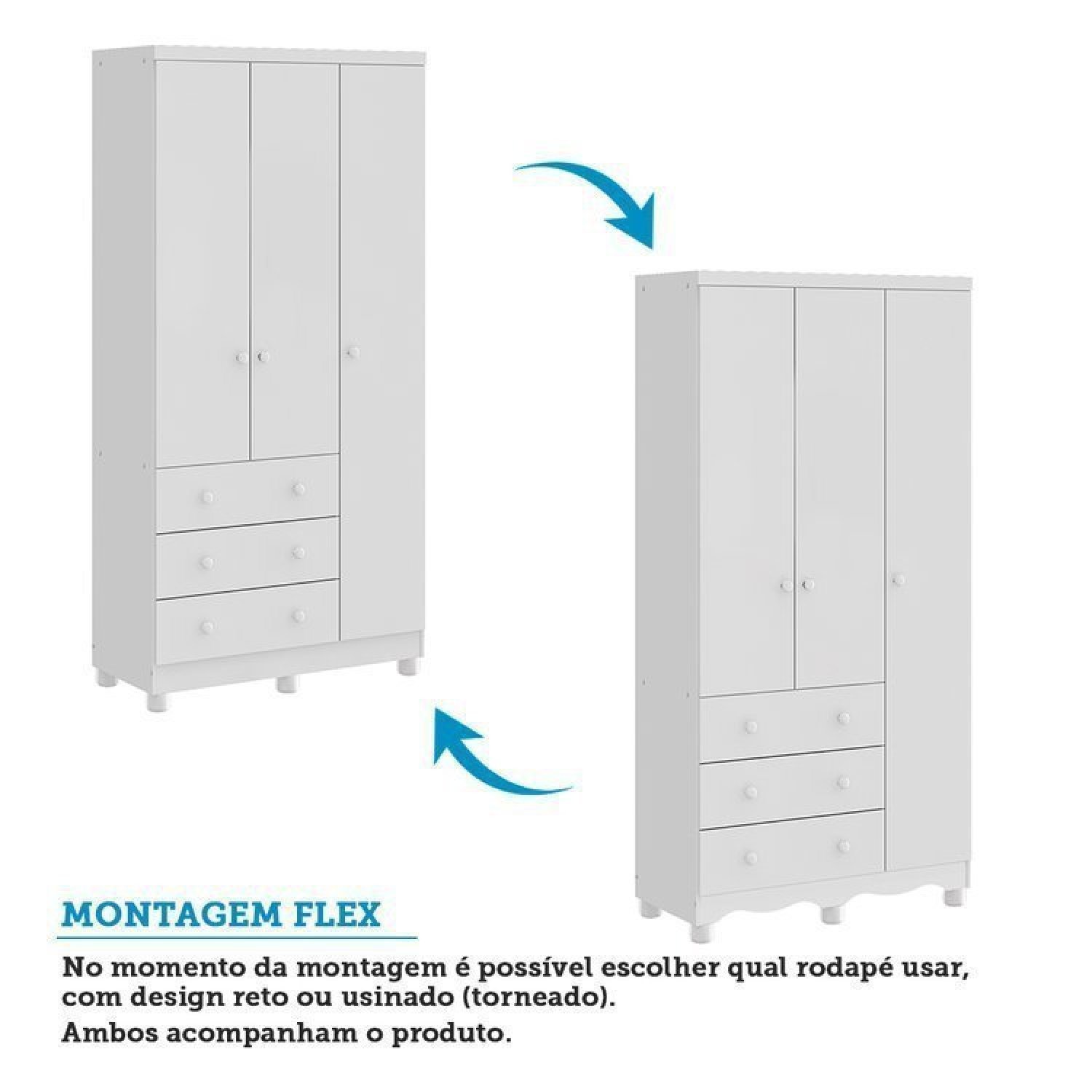 Encontraproduto.com.br - Quarto de Bebê com Guarda Roupa 3 Portas Cômoda 1 Porta e Berço Americano Nina Espresso Móveis Branco Brilho